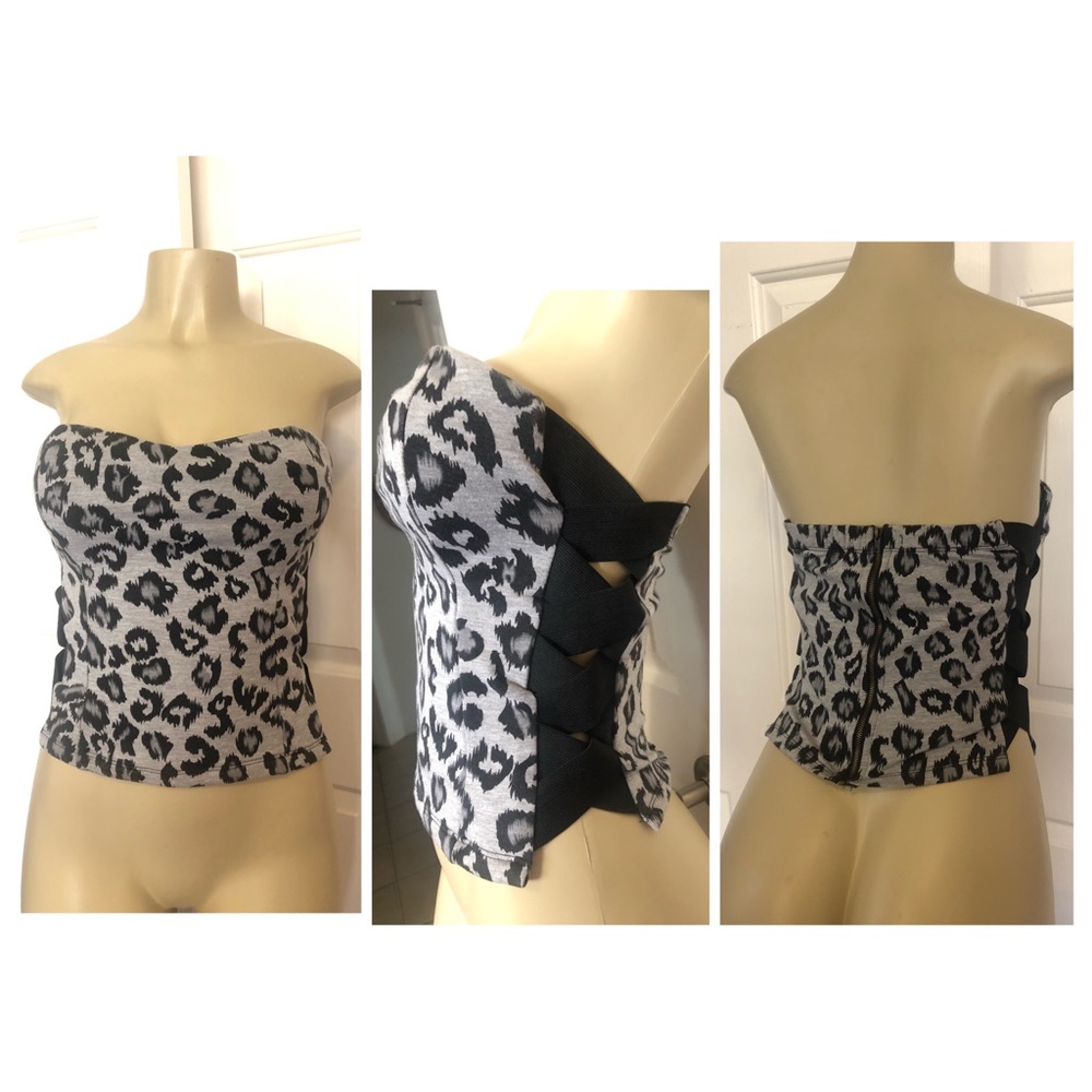 Gray animal print tube top. As seen on Rihanna